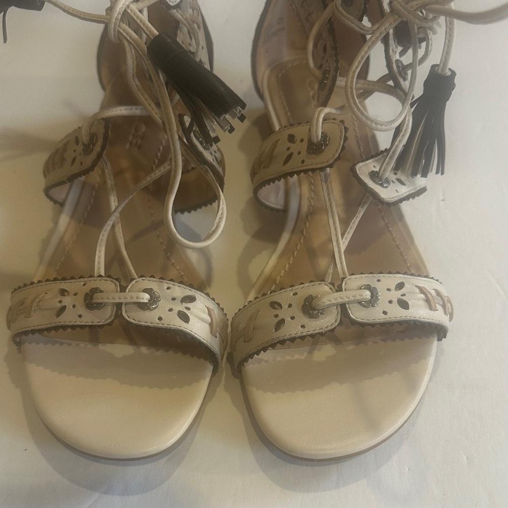Coach Via with Demi wedge Stylish Beige tan and Black Sandals with back zipper - Picture 7 of 10